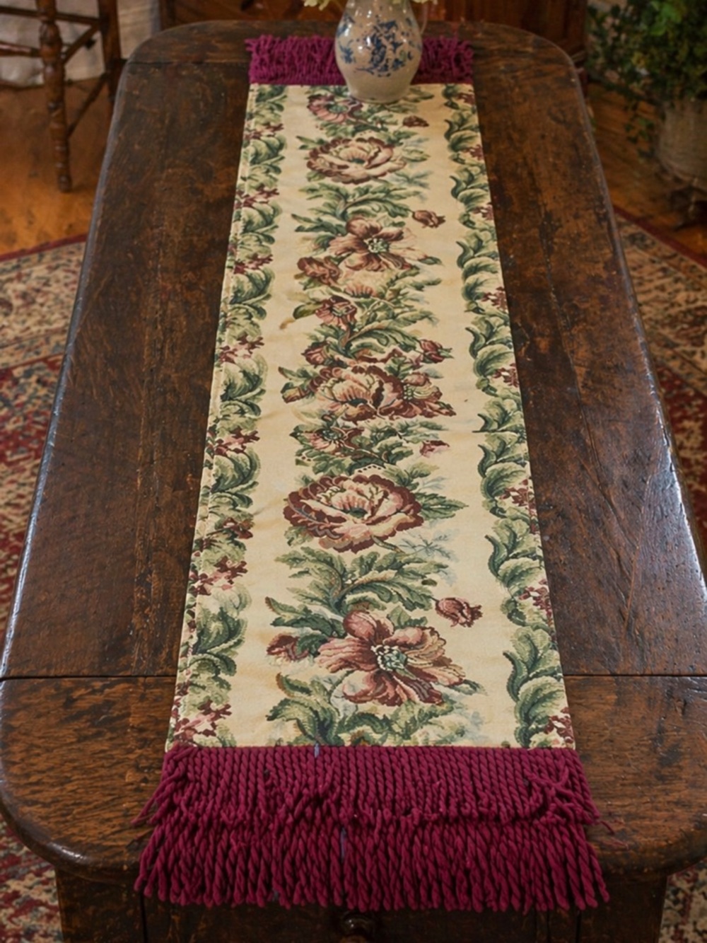 Vintage Floral Tapestry Table Runner